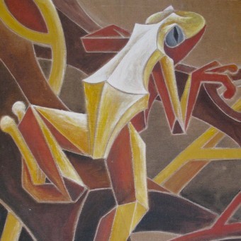 Acrylbild eine stilisierten Frosches in Braun und Gelb-Tönen